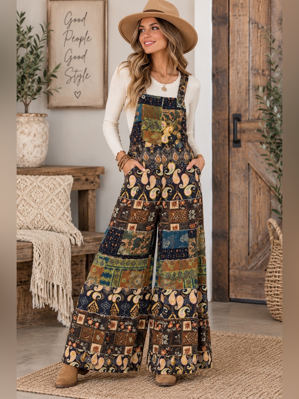 OVERALLS BOHO FLORAL PAISLEY
TIERED WIDE LEG